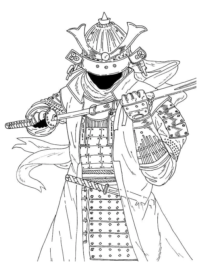Samurai holding sword coloring page download, print or color online