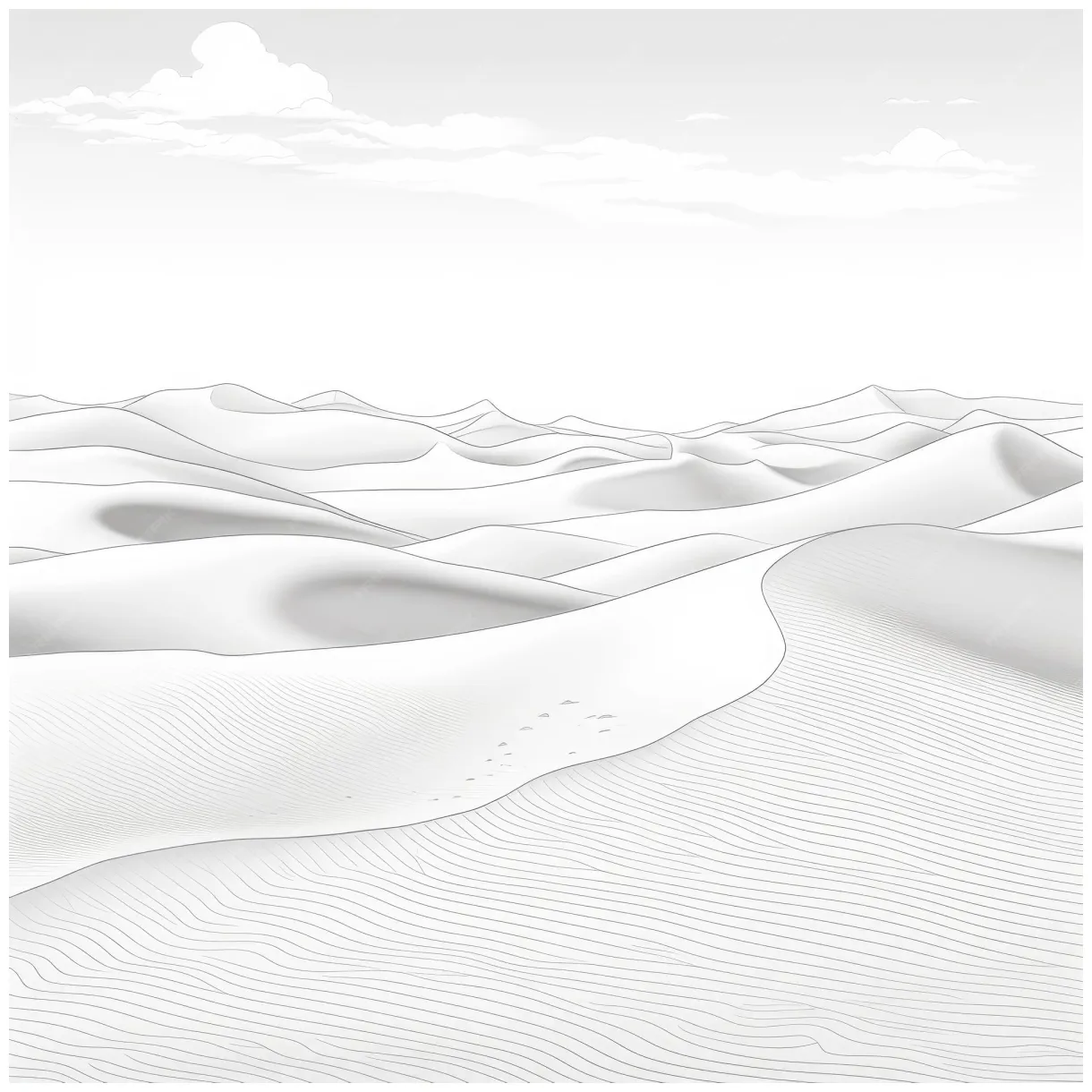 Premium black and white coloring picture of a sand dunes