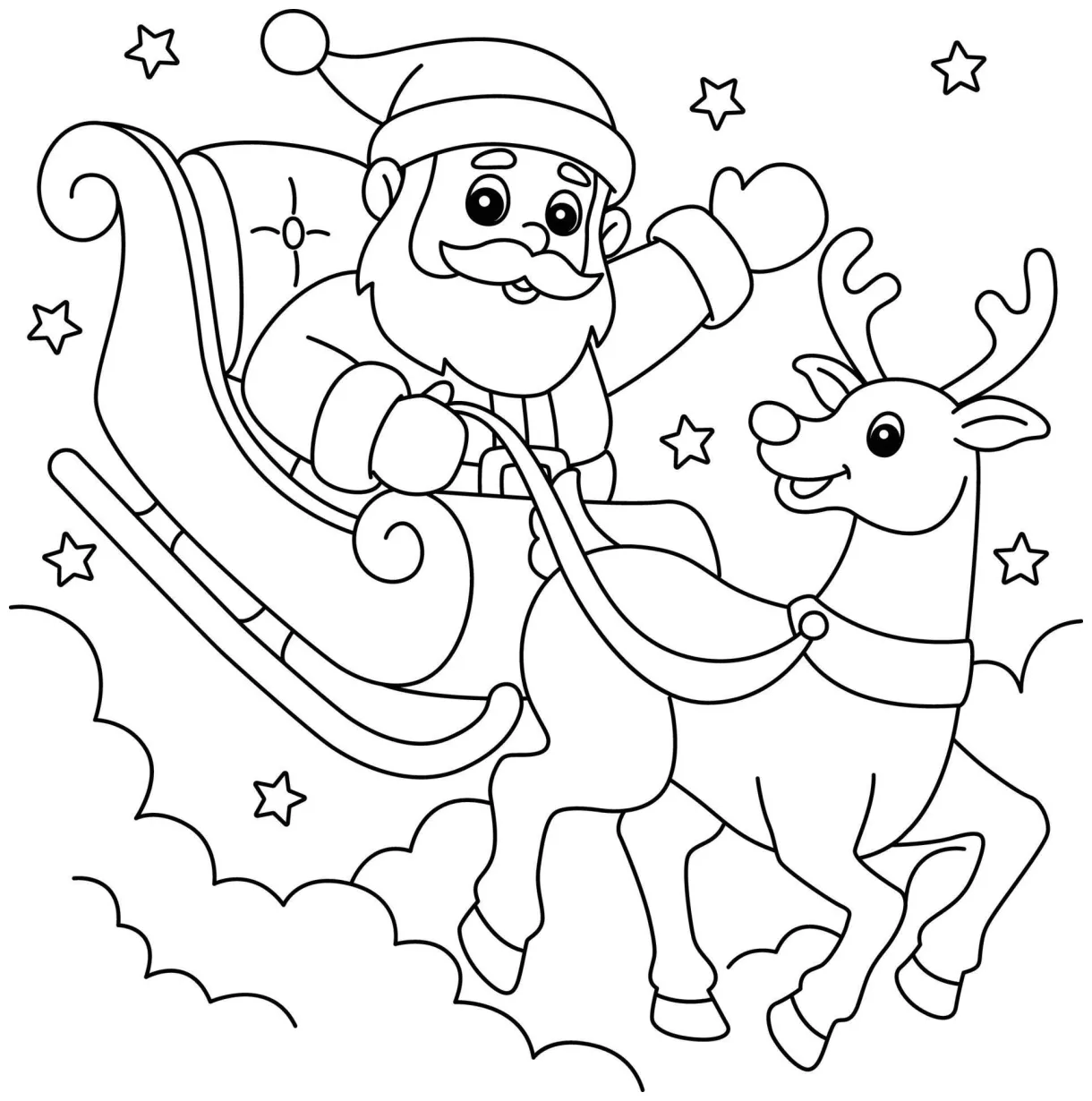 Santa sleigh and reindeer coloring page coloring pages