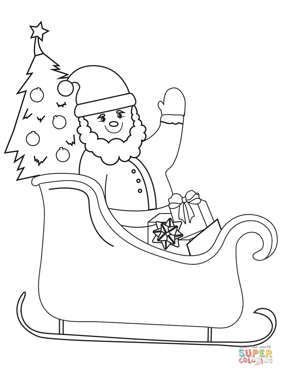 Santa on sleigh coloring page free printable coloring pages