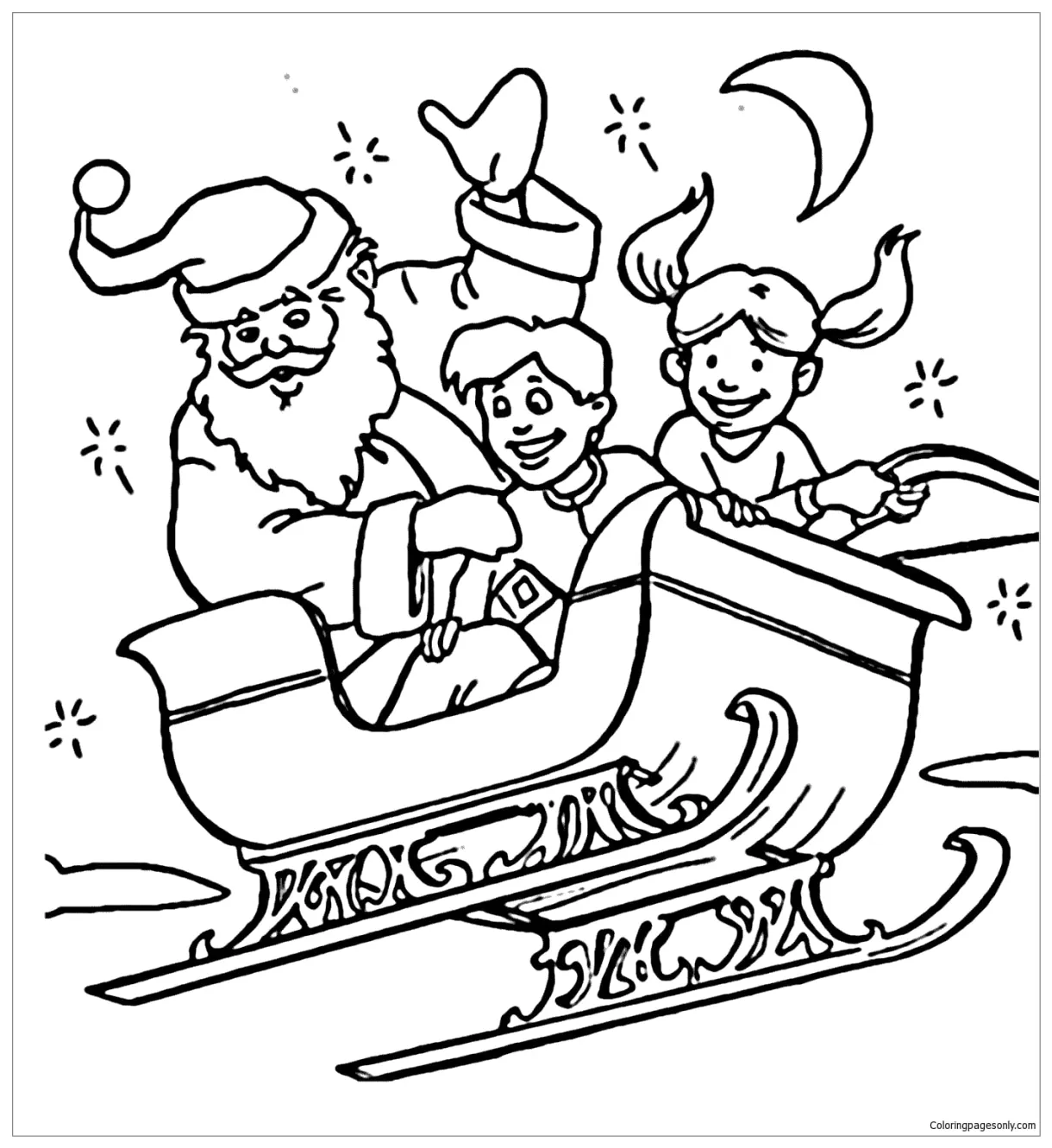 Santa on a sleigh coloring page coloring pages