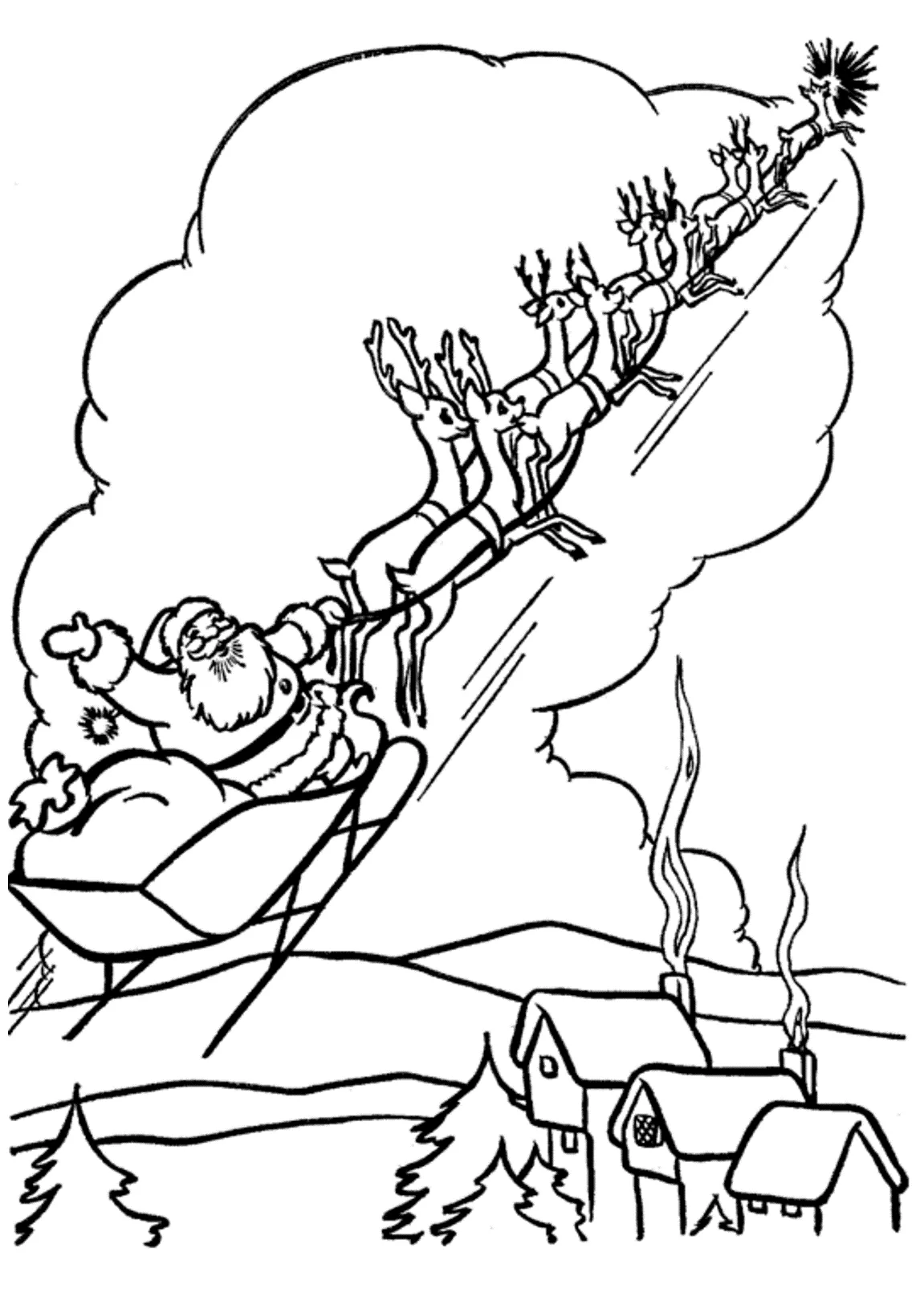 Santa on a sleigh coloring page coloring pages