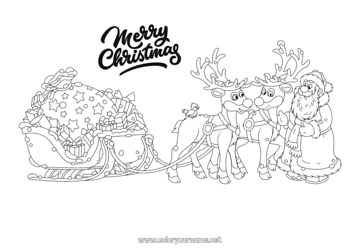 Santa on a sleigh coloring page coloring pages