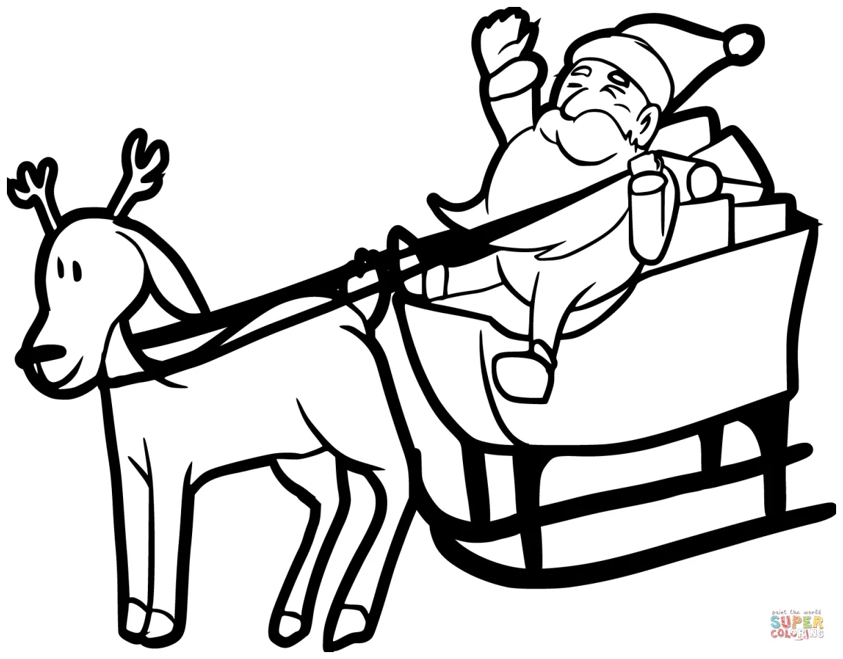 Santa on sleigh with reindeer coloring page free printable coloring pages