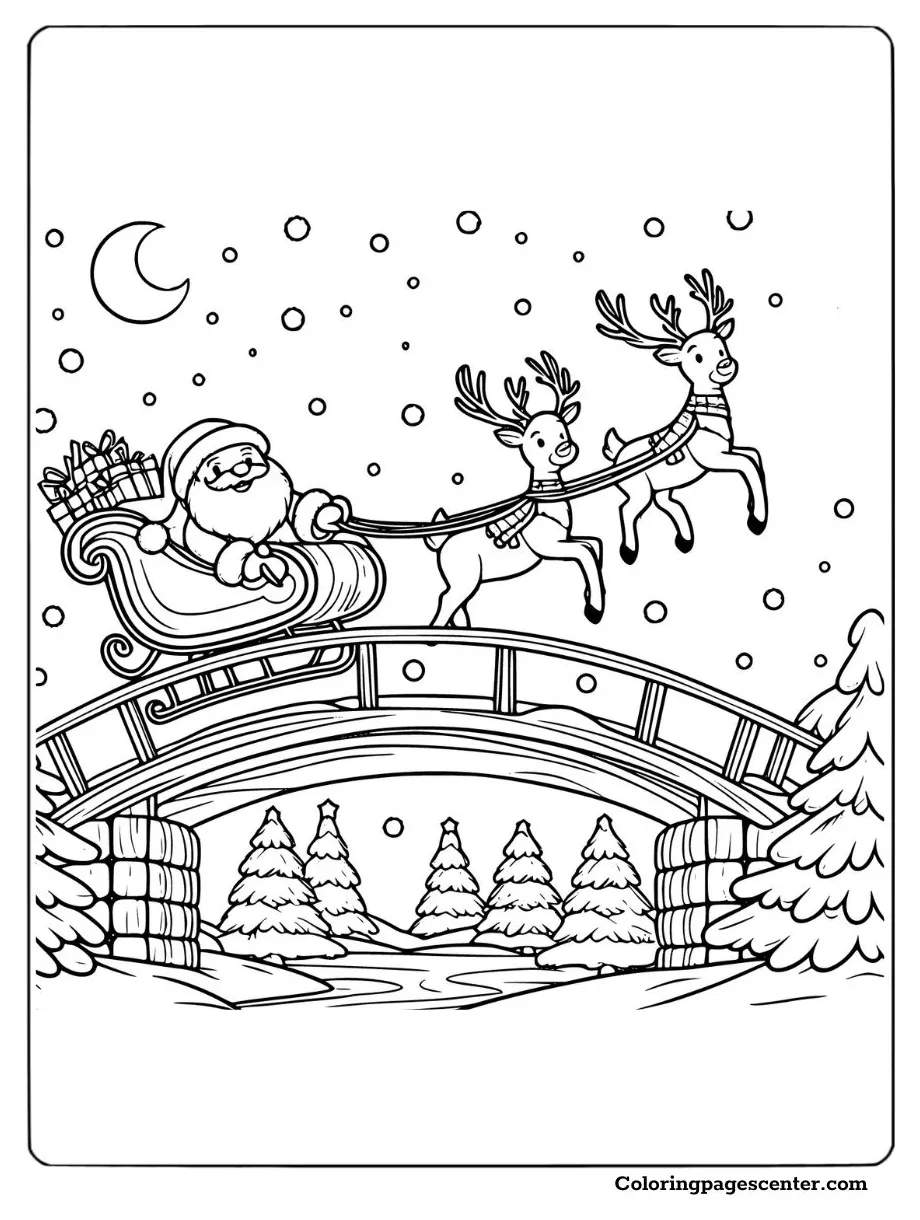 Santa on sleigh coloring page