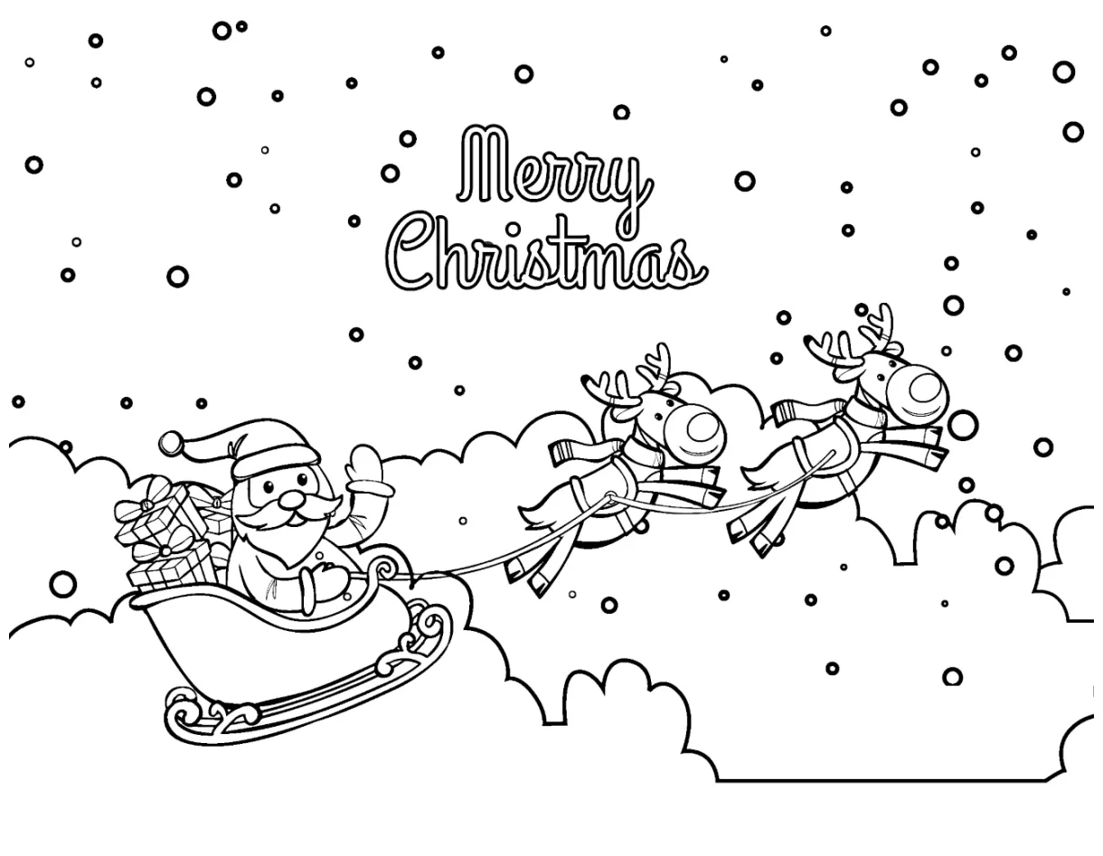 Santa sleigh coloring page christmas boy riding on sleigh coloring