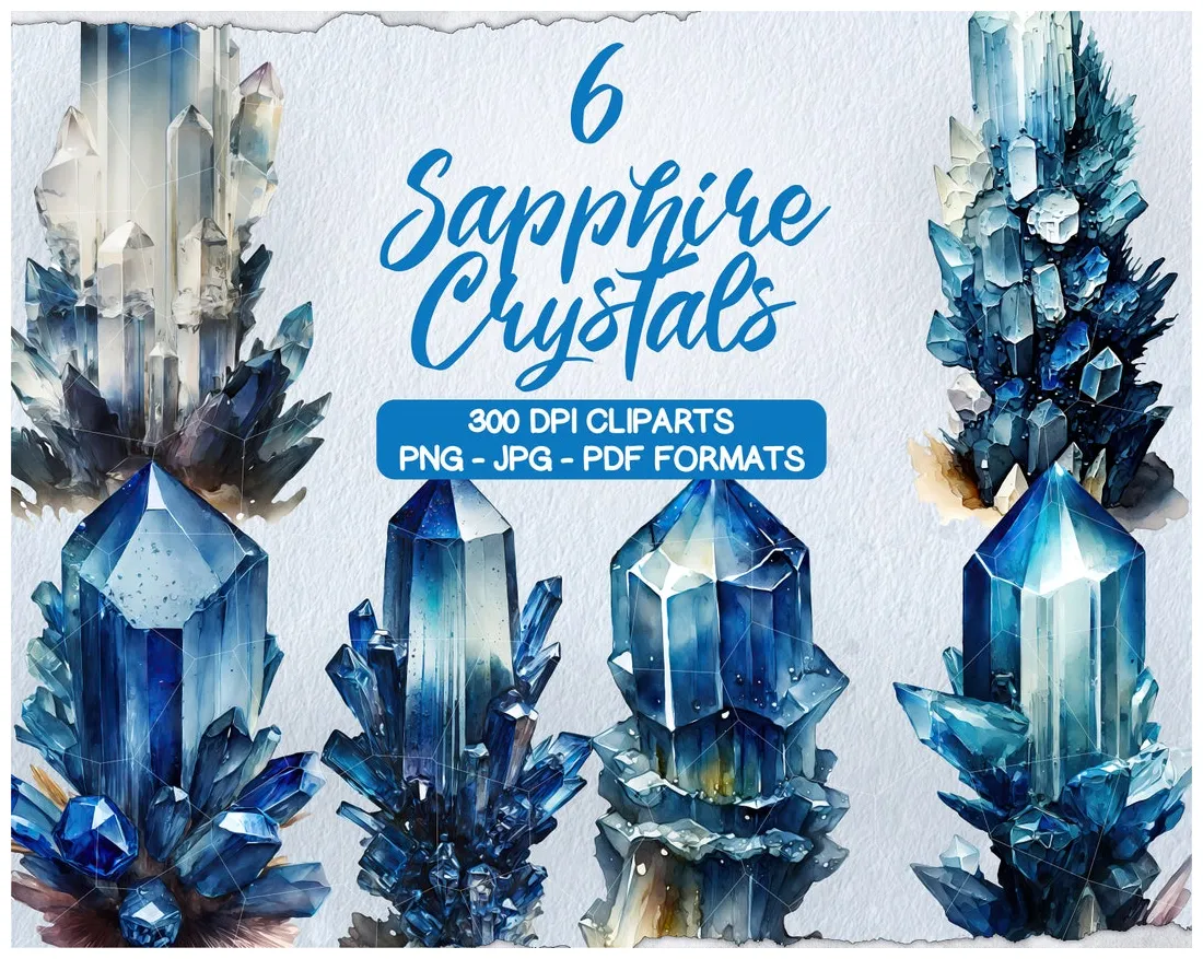 Watercolor sapphire crystal clipart bundle crystal painting etsy