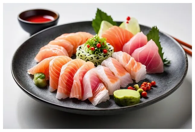 Traditional sashimi presentation with a side of fresh premium ai