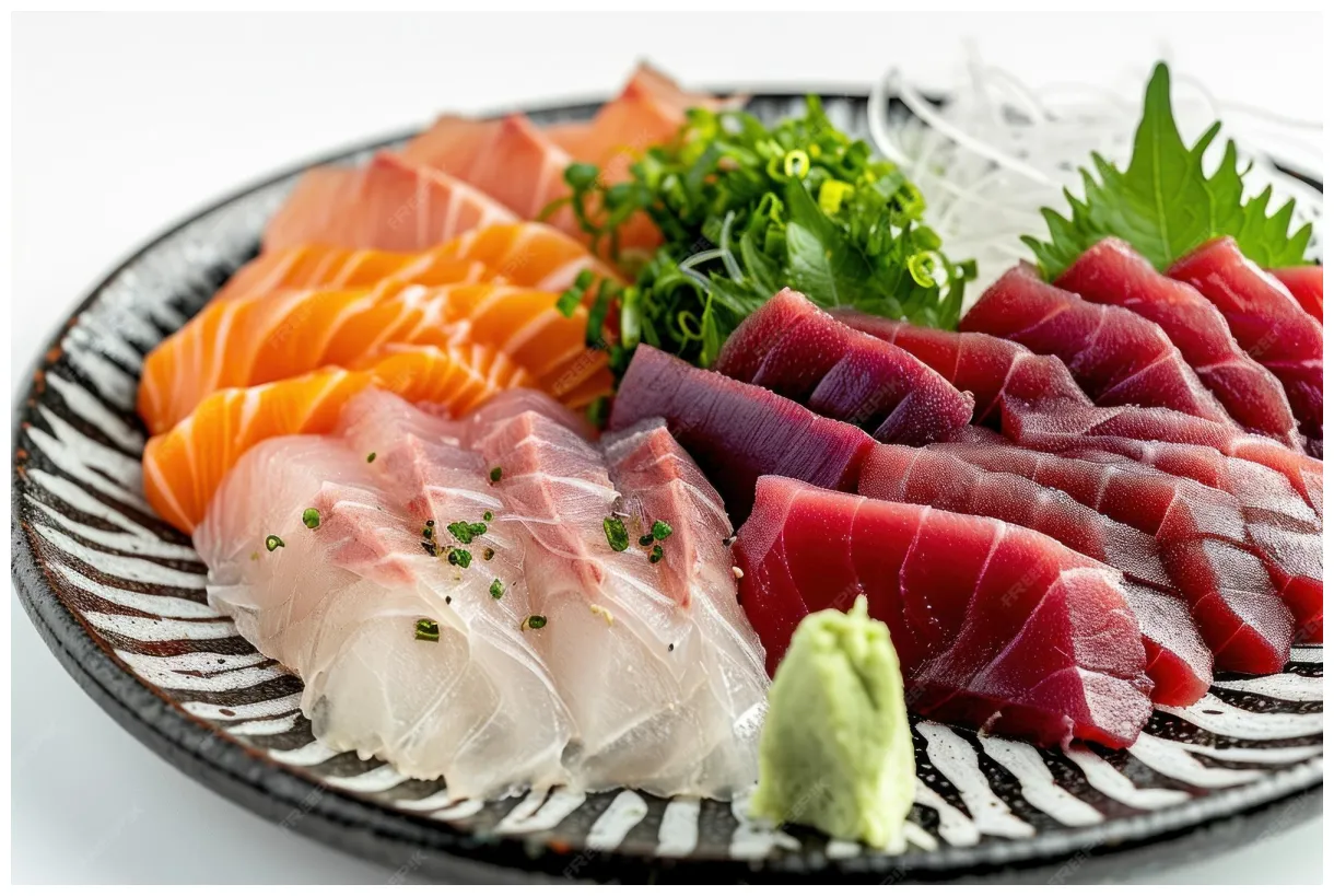 Premium sashimi japanese food on a white
