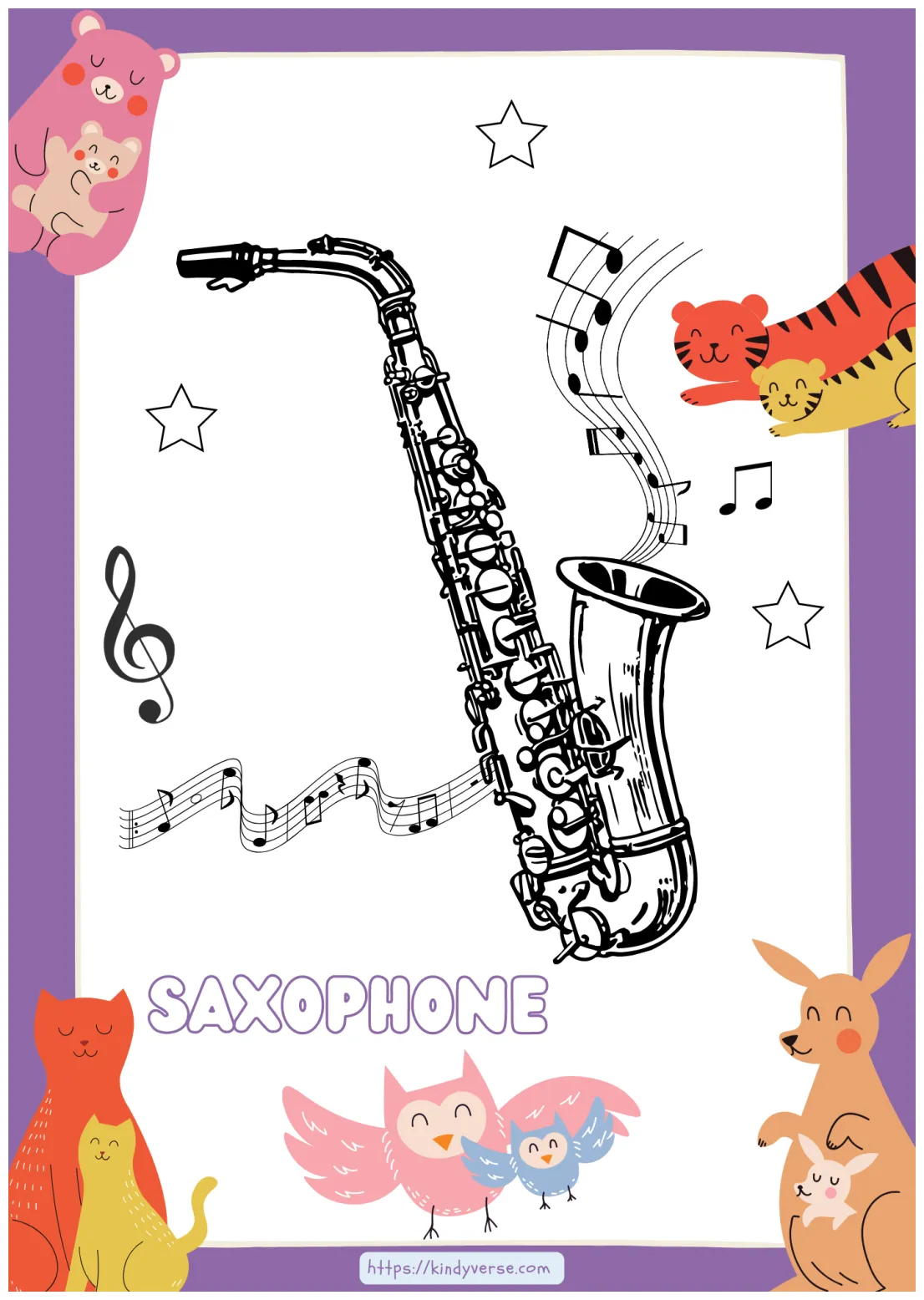 Saxophone-Coloring-Page Worksheet - KindyVerse Kids