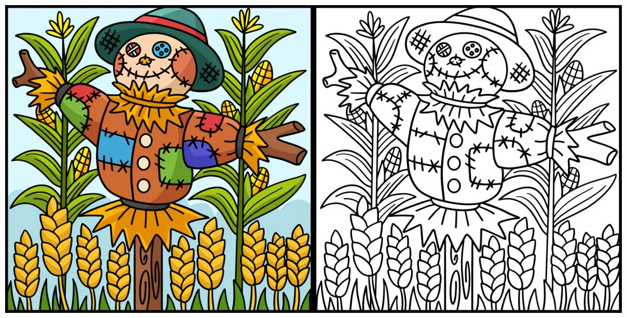 Scarecrow stock coloring page colored illustration 10002365 vector art