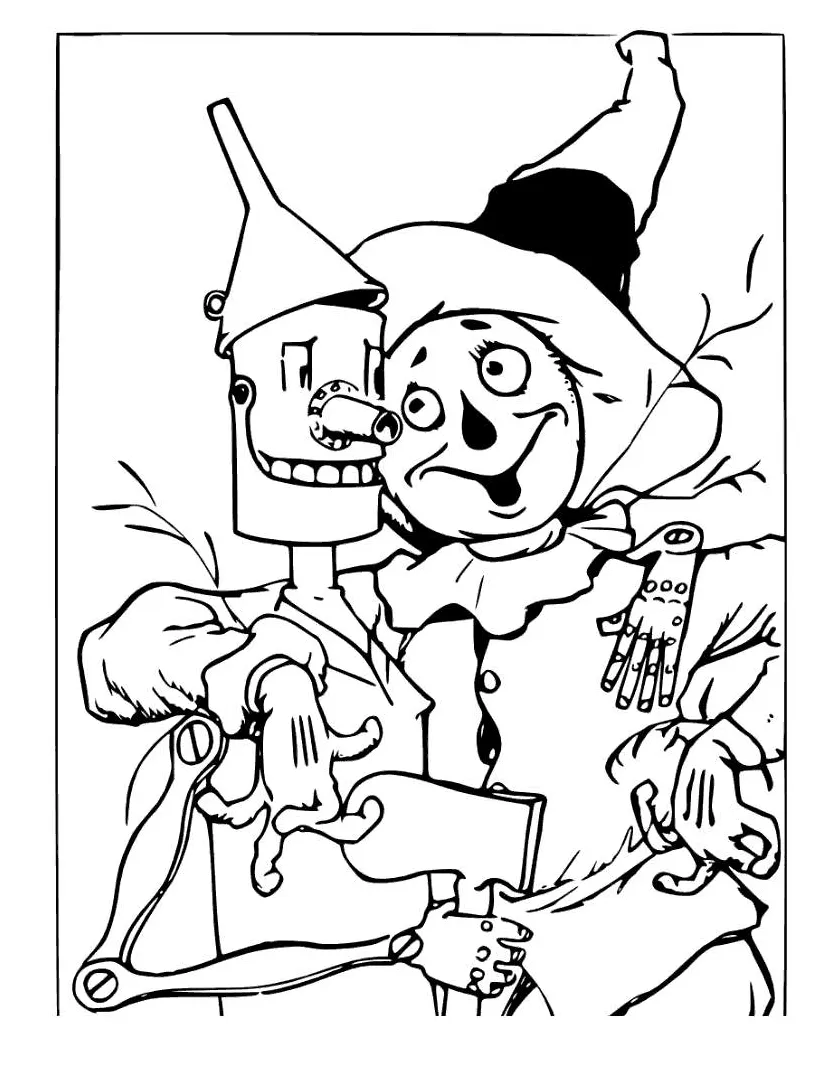 Wizard of oz coloring pages scarecrow and the tin man free printable
