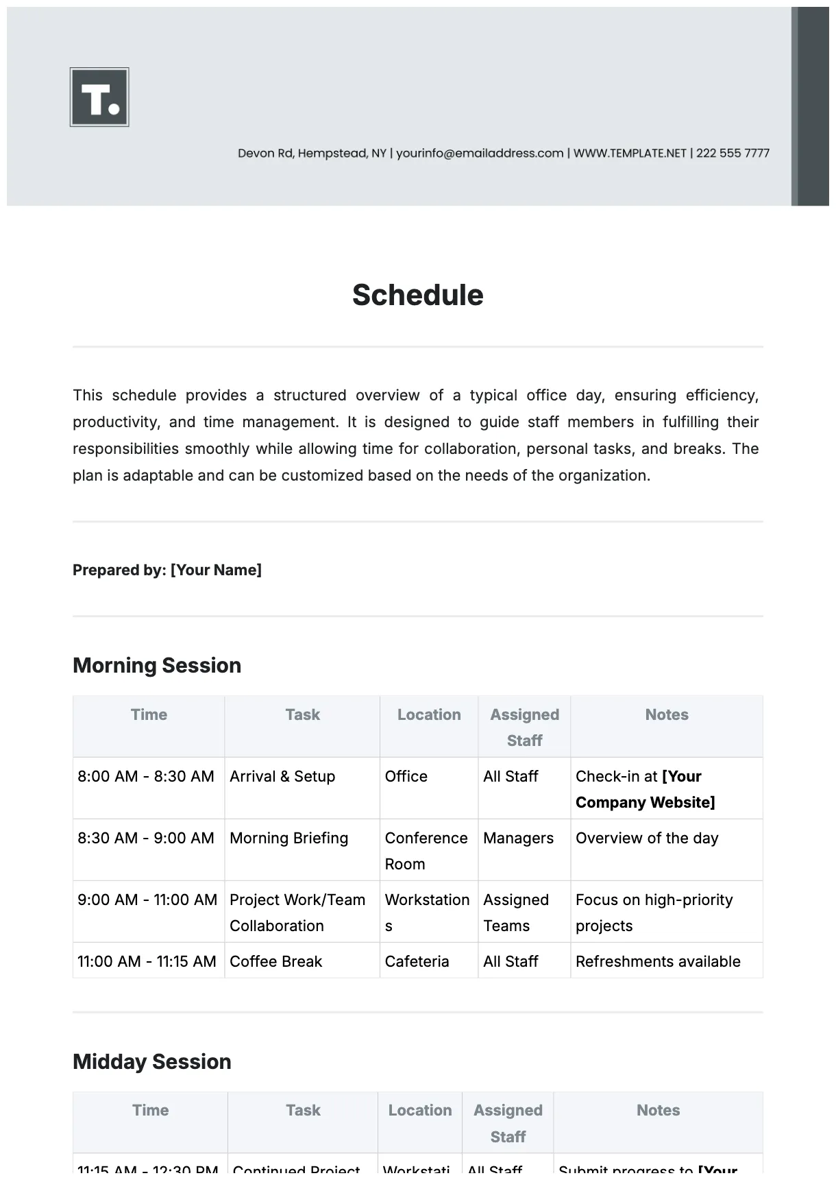 Free Schedule Memo Template to Edit Online