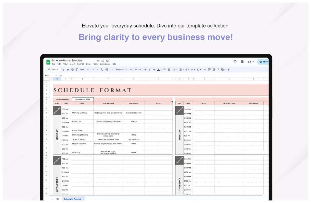 Schedule Format Template in Excel, Google Sheets - Download | Template.net