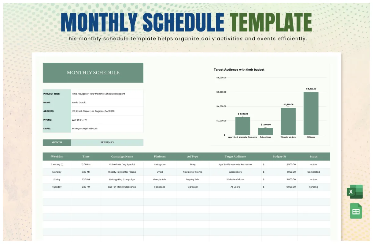 Training Schedule Template in Excel, Google Sheets - Download