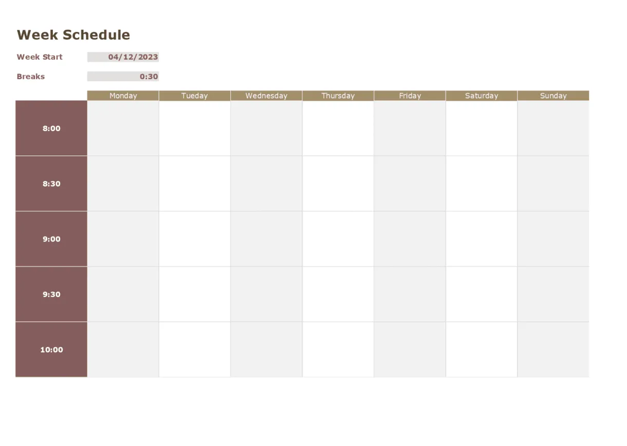 Schedule template 1 | ONLYOFFICE | ONLYOFFICE