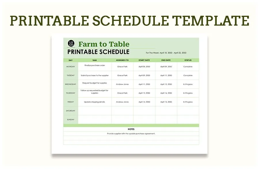 Printable Schedule Template - Google Sheets, Excel | Template.net