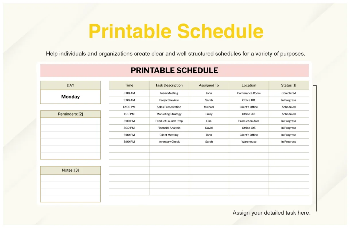 Printable Schedule Template in Excel, Google Sheets - Download