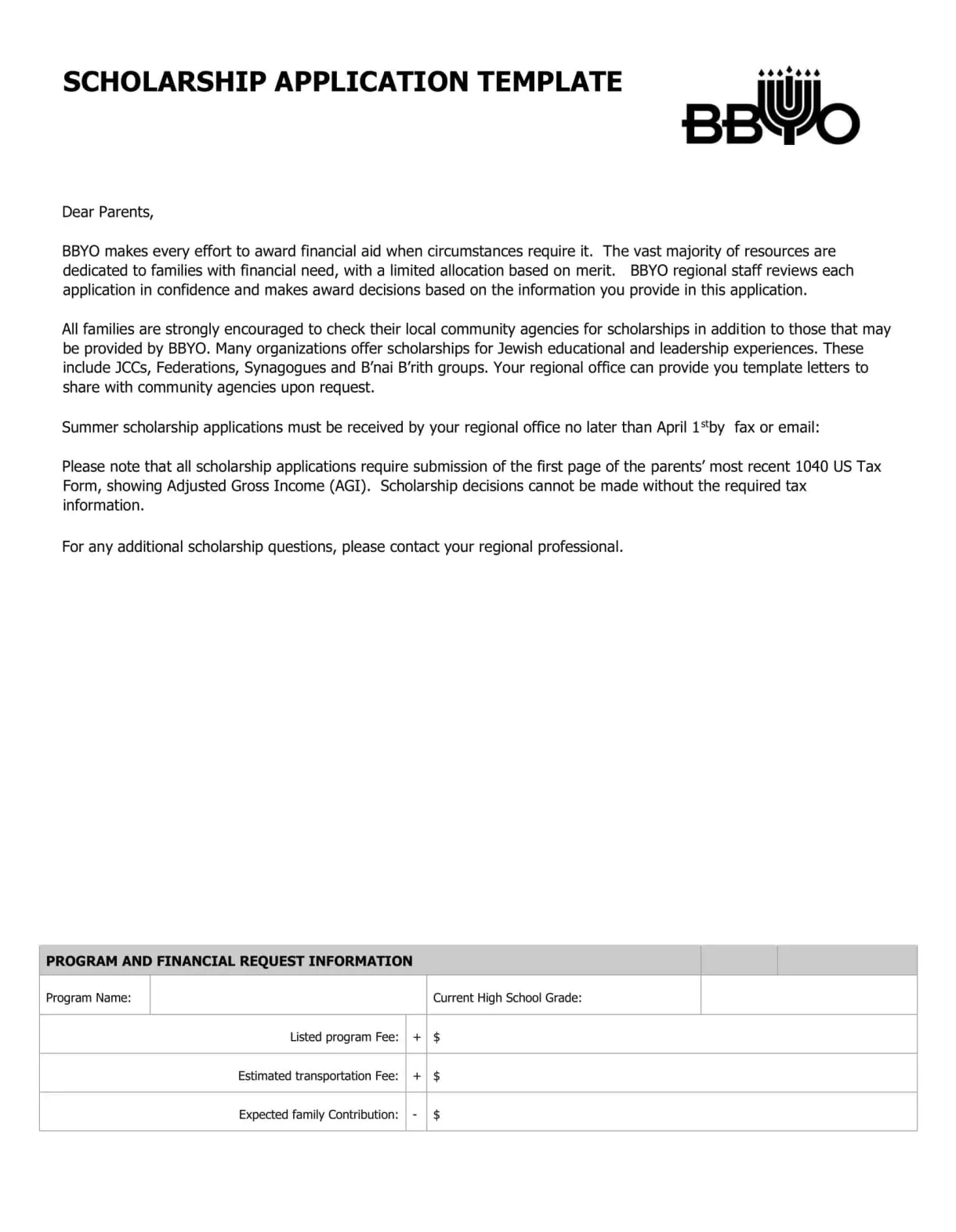 Free printable scholarship application templates [pdf, word]