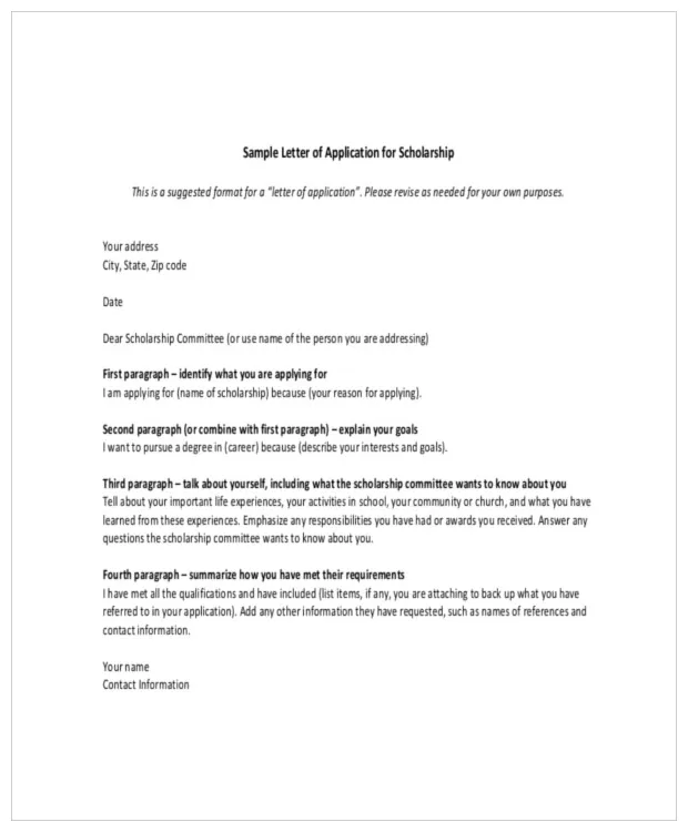 Scholarship letter template 15+ sample, example format download