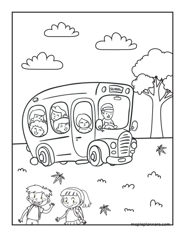 School bus back to school coloring