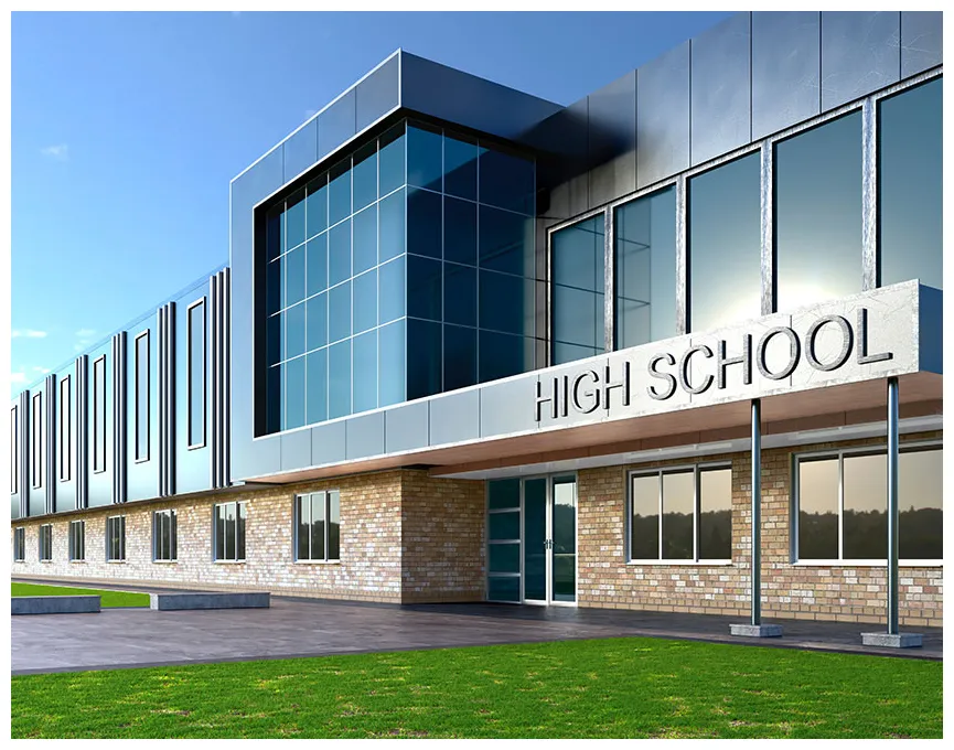 Modern school buildings design printable coloring page