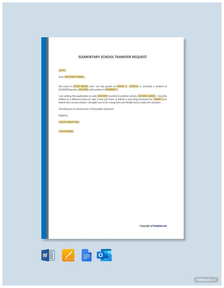 Free transfer request letter templates, editable and printable