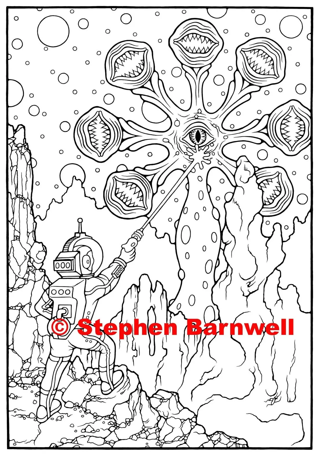 Sci-fi adult coloring page monster, alien adult coloring pages etsy