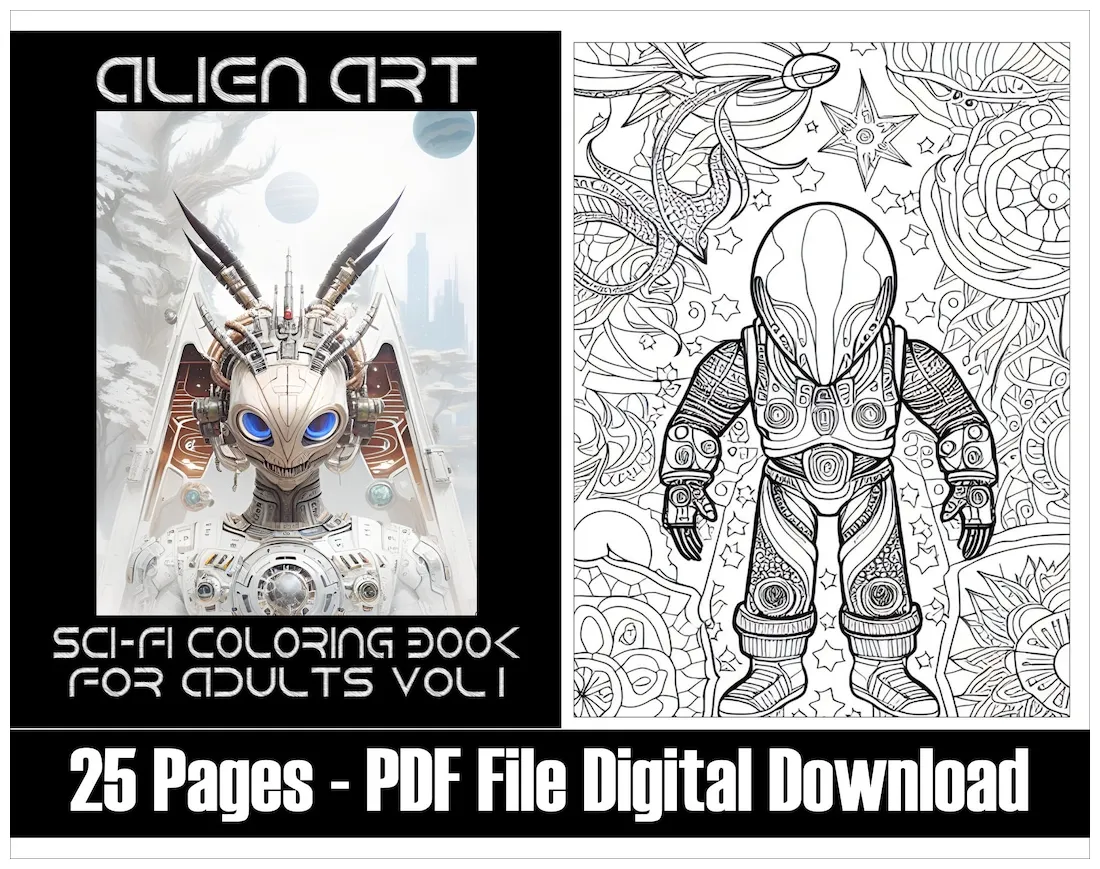 Alien art sci-fi coloring pages for adults science fiction coloring