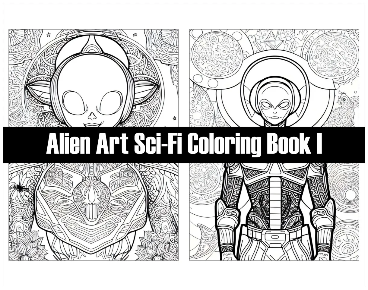 Alien art sci-fi coloring pages for adults science fiction coloring