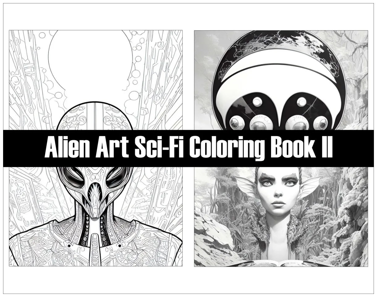 Alien art sci-fi coloring pages for adults science fiction coloring