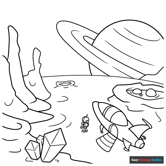 Sci-fi landscape coloring page easy drawing guides