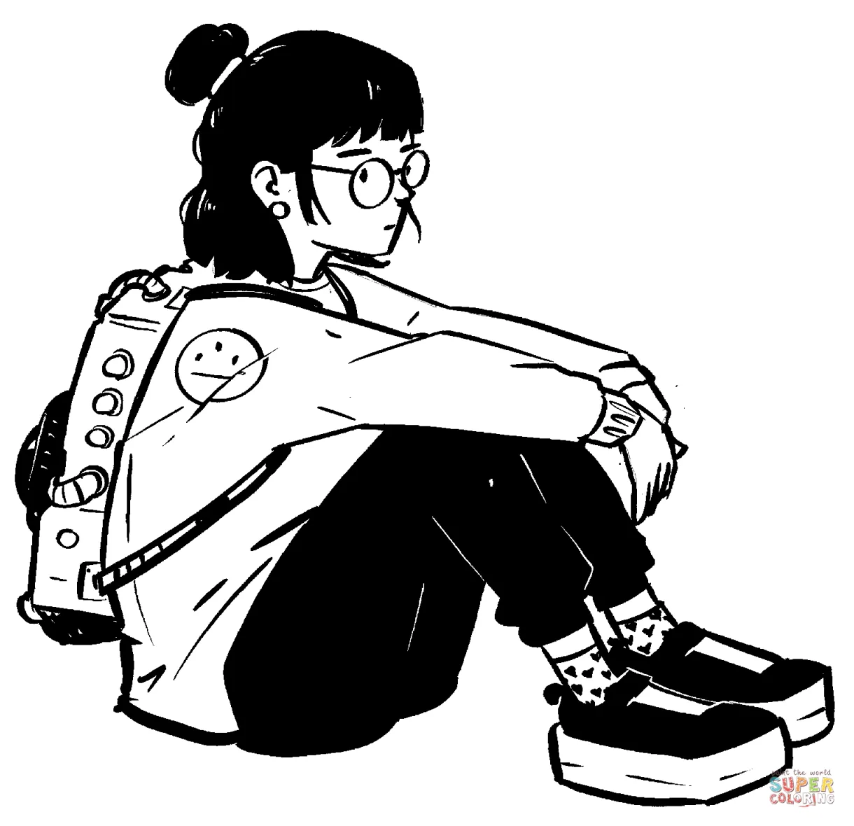 Sci-fi girl reflecting coloring page free printable coloring pages