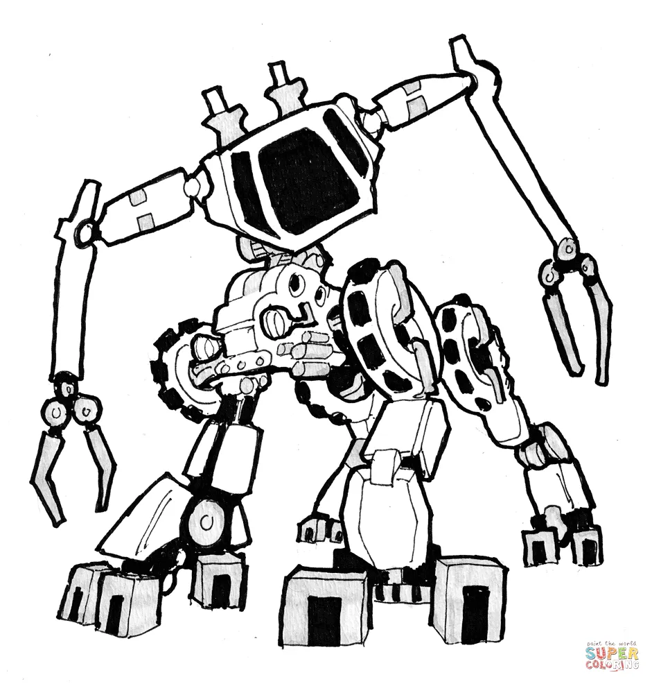 Sci-fi robot industrial doggy coloring page free printable coloring