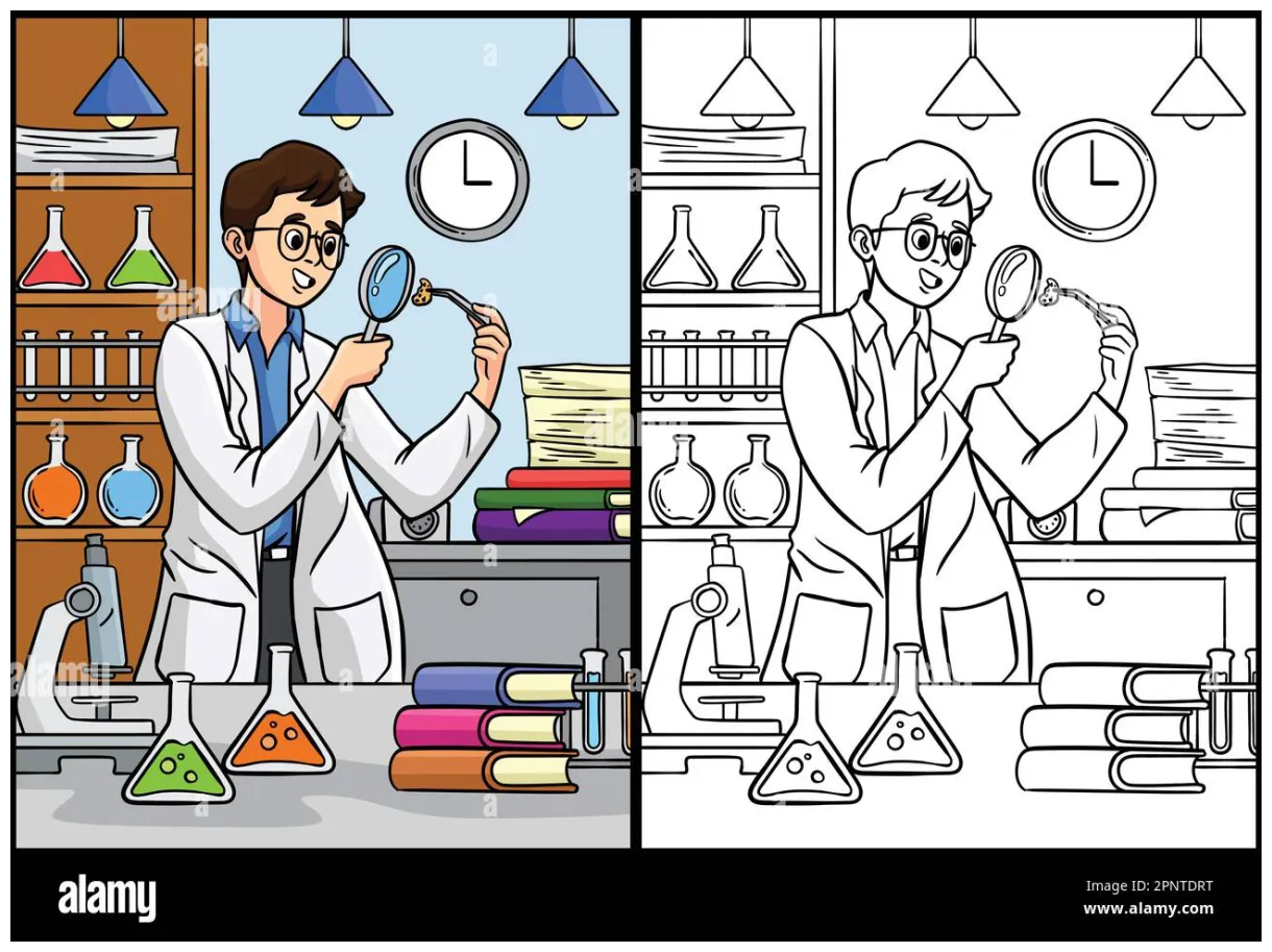 Scientist coloring page colored illustration stock vector & art