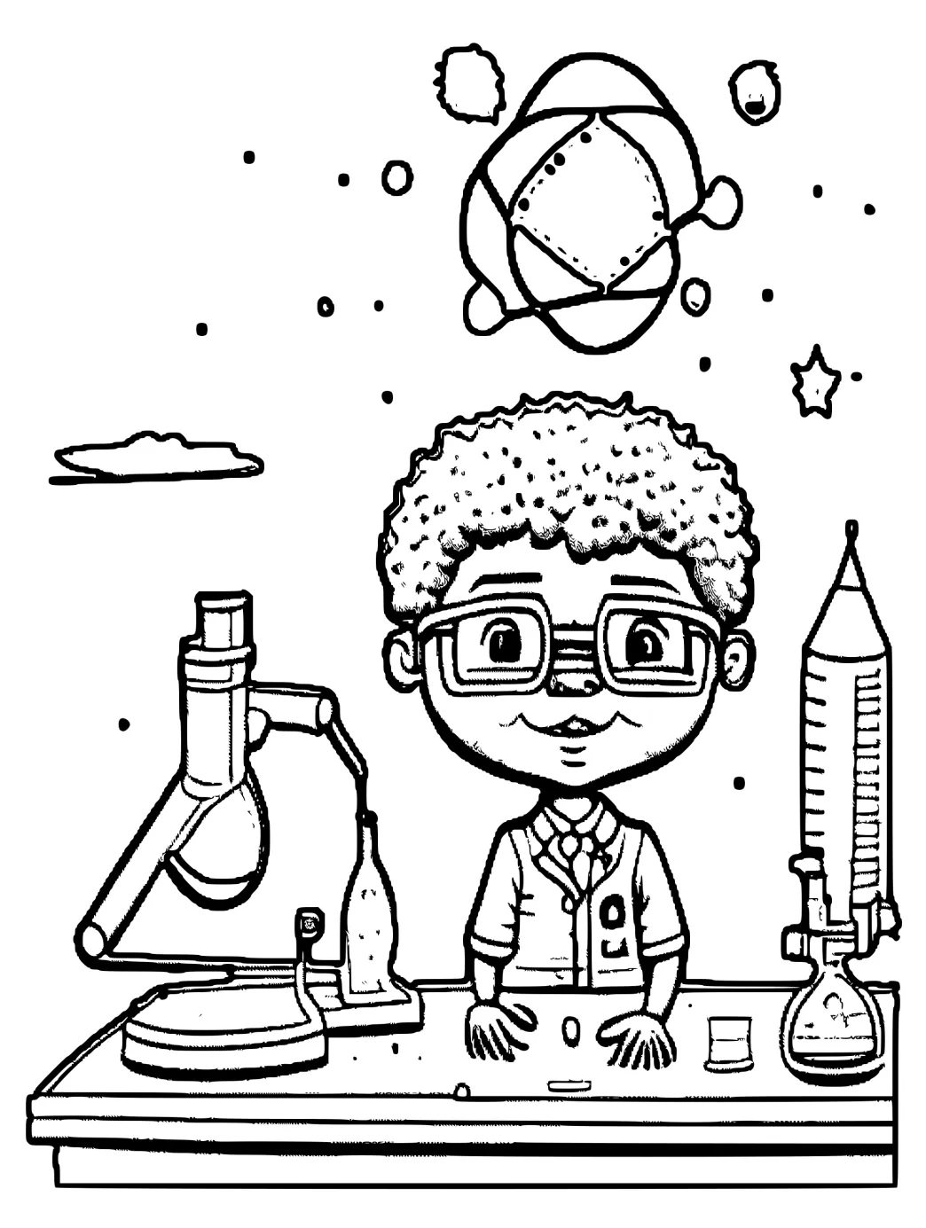 Black children scientist coloring page · creative fabrica