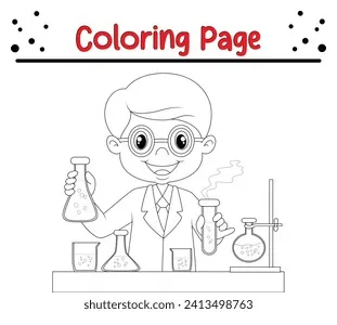 Coloring Page Scientist Boy Lab Coat Stock Vector (Royalty Free