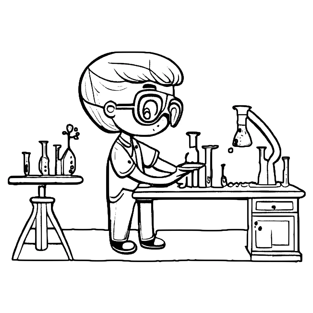 Scientist in Lab Coloring Page · Creative Fabrica