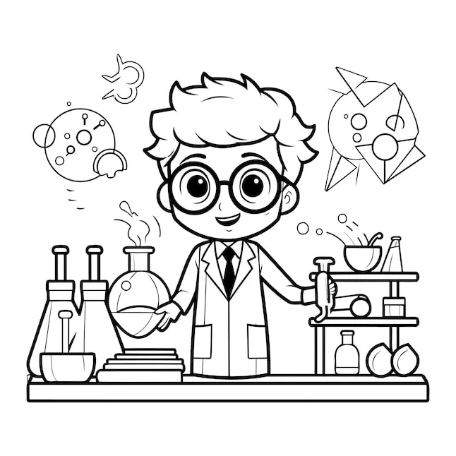 Premium Vector | Scientist in lab coat and glasses vector illustration