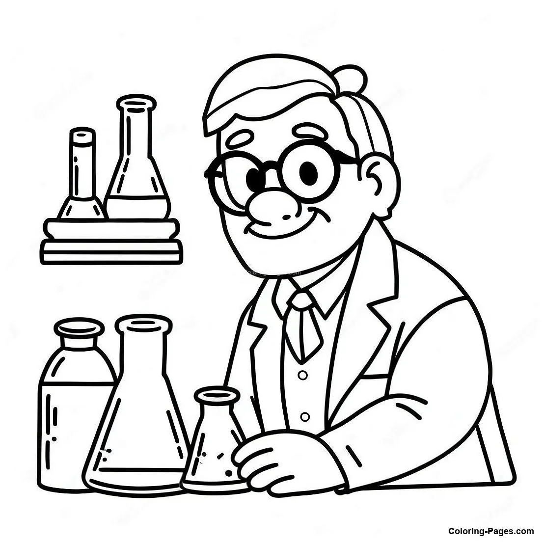 Curious Scientist In Lab Coat Coloring Page | Coloring-Pages.com