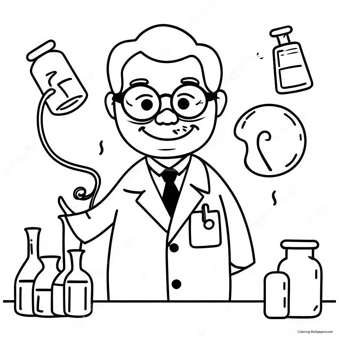 Funny Scientist In Lab Coat Coloring Page (27775-21941)