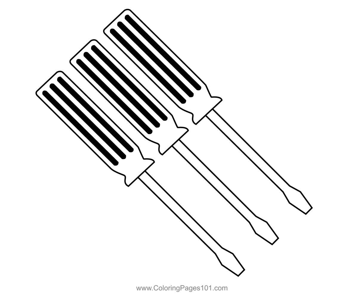 Screwdriver set coloring page for kids free hardware tools printable