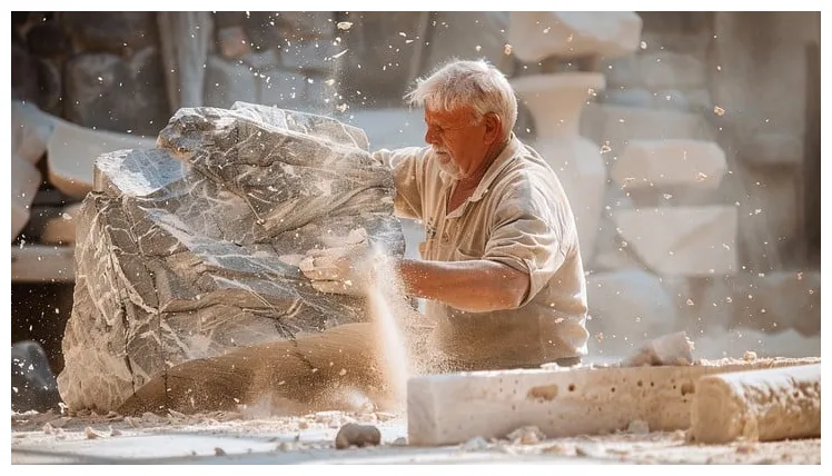 Free sculptor chiseling stone sculptor, chiseling, stone printable coloring page