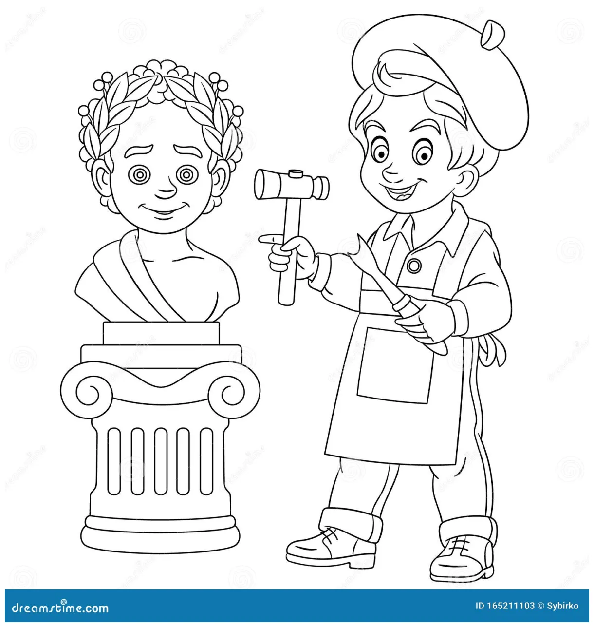 Coloring page with boy sculptor craftsman sculpting stock vector