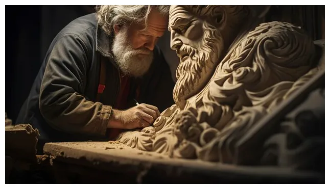 Premium ai a of a sculptor chiseling a detailed sculpture