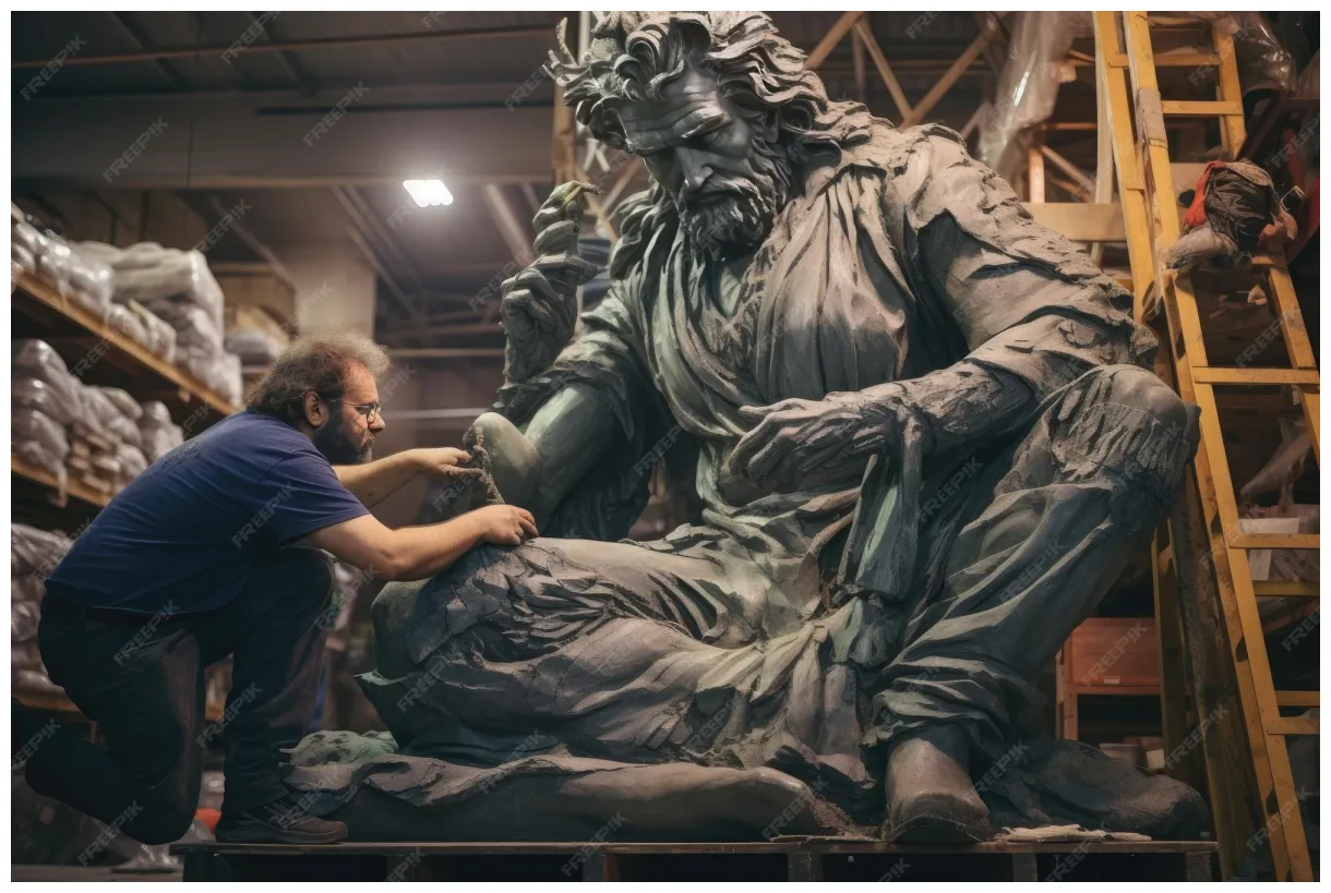 Premium ai sculptor chiseling a masterpiece from stone