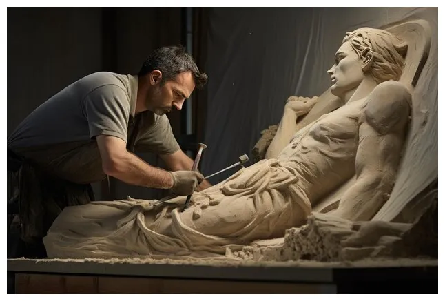 Premium ai sculptor chiseling a masterpiece from stone printable coloring page