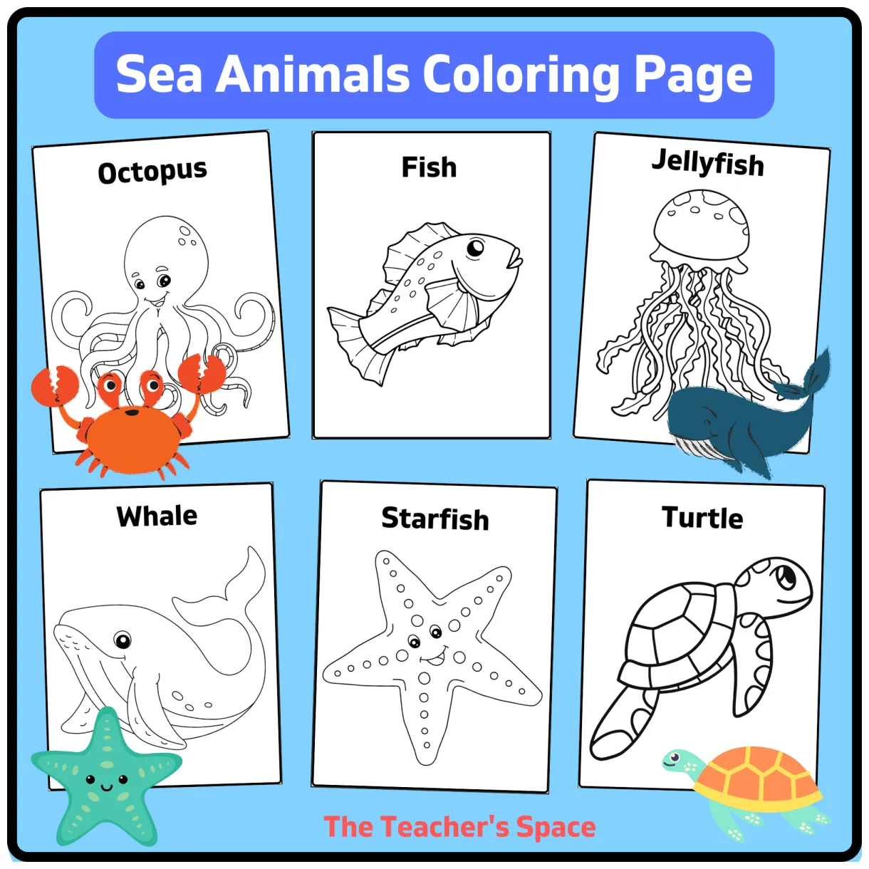 Sea animals coloring page made by teachers