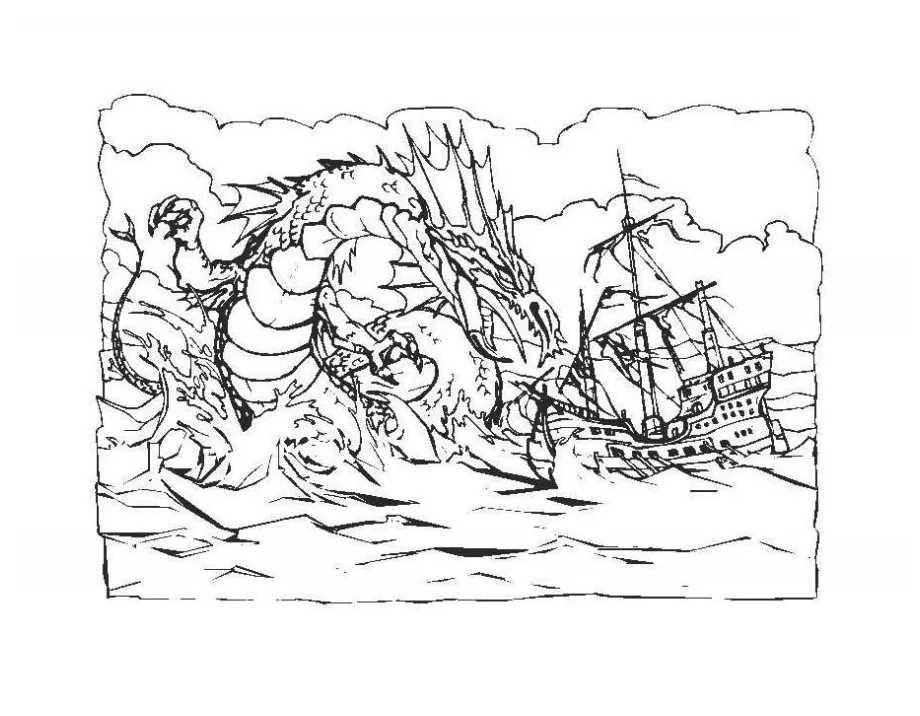 Sea Dragon Realistic Water Dragon Coloring Pages & book for kids.