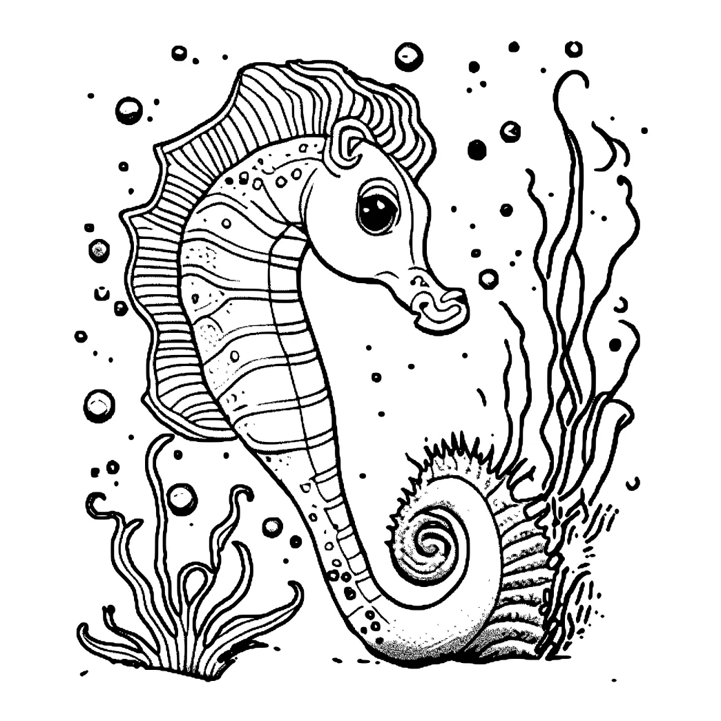 Sea horse coloring page · creative fabrica